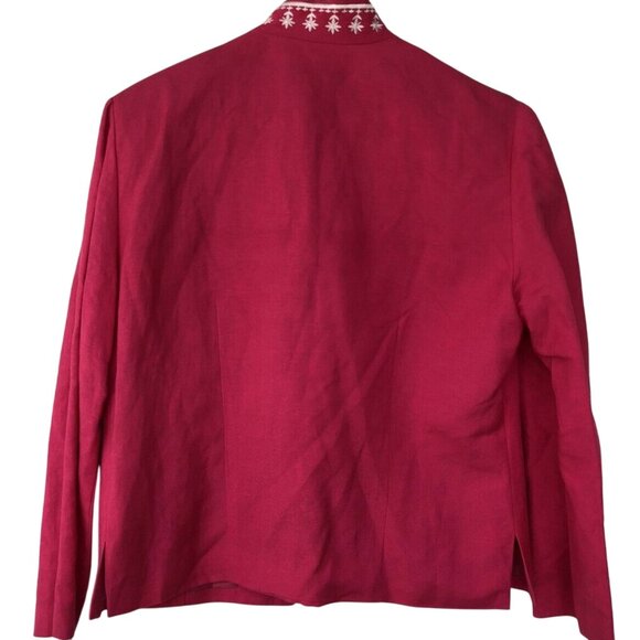 JESSICA HOWARD PINK/WHITE EMBROIDERED OPEN FRONT BLAZER 10-EUC - Picture 2 of 6